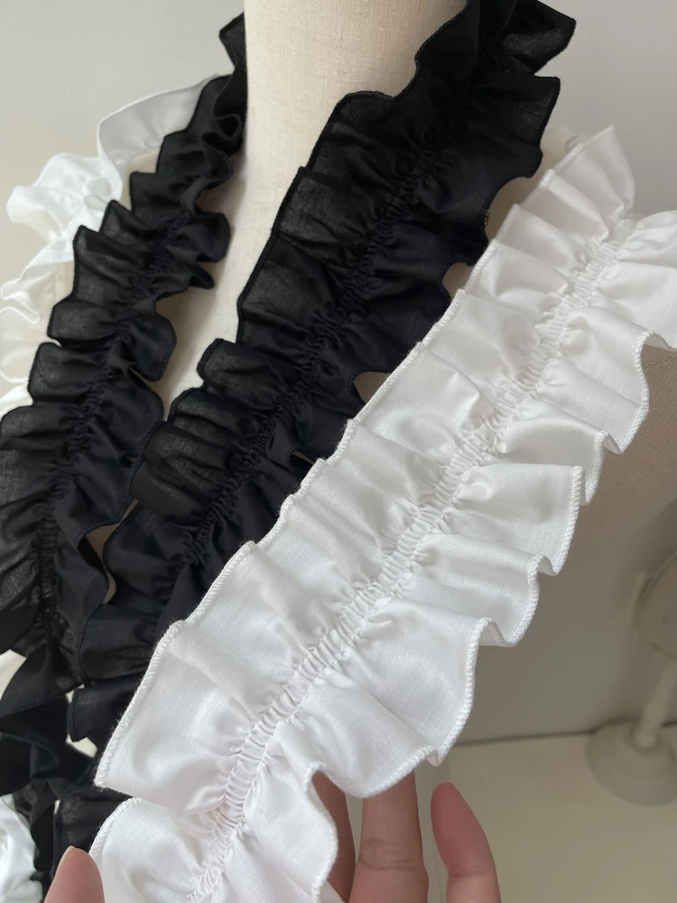 Wide Cotton Ruffles Ribbon Frills for Needlework, Lace Apparel Fabric, Dolls Clothes, Dress DIY Crafts Sewing Decor White Black