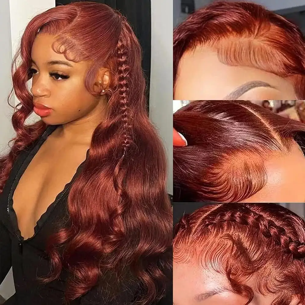 Auburn Reddish Brown Colored Human Hair Wigs Brazilian Body Wave 13x4 HD Lace Front Human Hair Frontal Wigs For Black Women