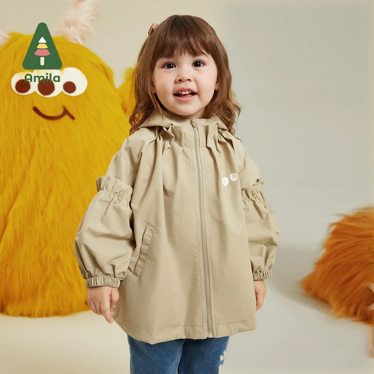 Amila Baby Jacket 2023 autunno nuovo taglio e cuciture antivento antipioggia moda e ragazze calde vestiti per bambini carini