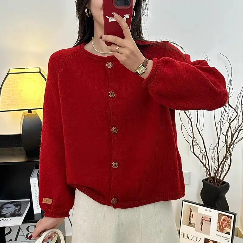 Autumn Vintage Fashion Solid Knit Cardigan Women Clothing Simple Casual Loose Chic Sweaters Wool Fashion Knitwear Tops