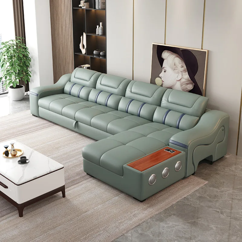 Three-person concubine storage sofa bed dual-purpose Italian intelligent function combination sofa storage