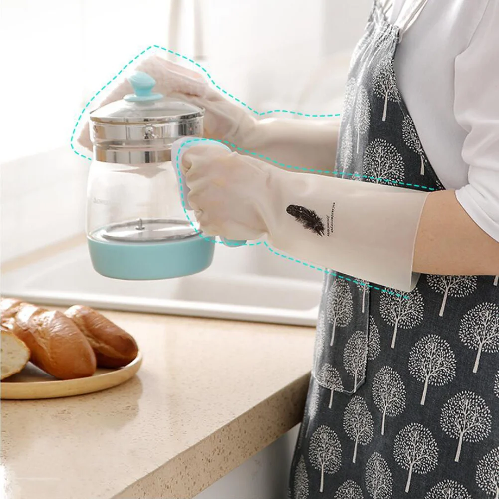 

1Pair Durable Rubber Gloves 39cm M for Waterproof Dishwashing Kitchen Laundry Pet Care Carpet Household Car Wash Gardening