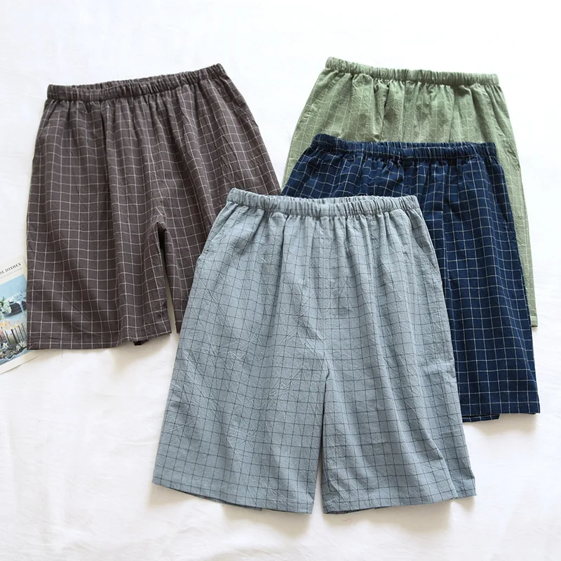 

Summer Casual Plaid Men's Sleepwear Shorts Loose Cotton Home Clothes 2023 New Style Simple Casual Home Suit Short Pants