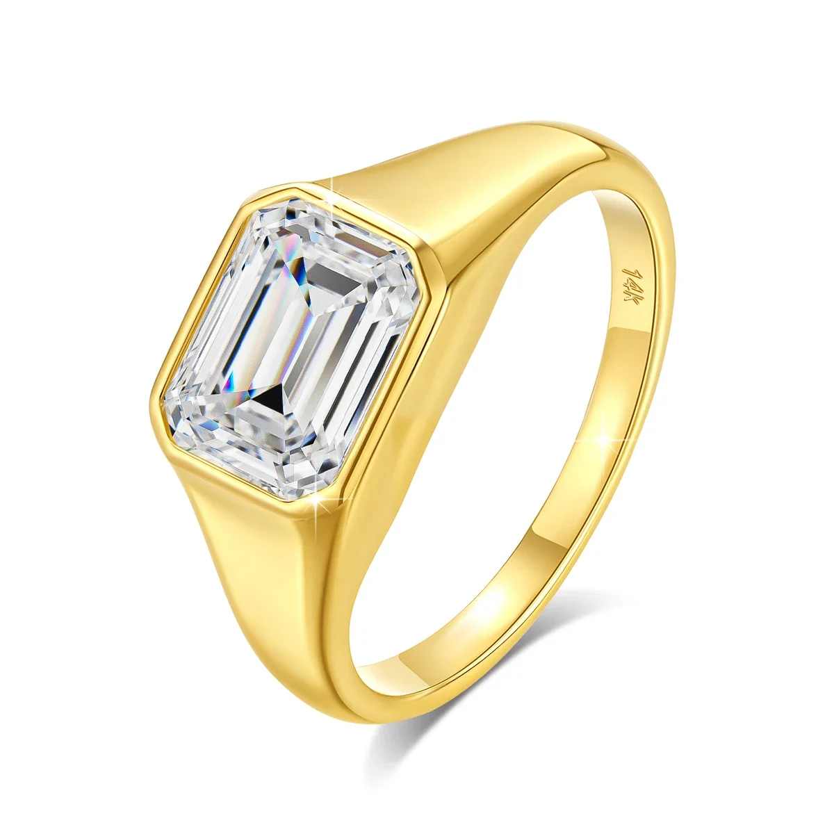 3ct D Color 14K Gold Moissanite Men Engagement Rings Emerald Cut Sparkling Diamond Bezel Luxury Rings For Women Customs Jewelry