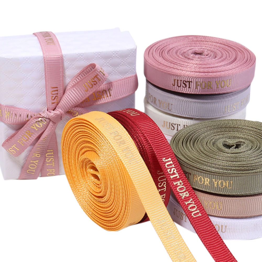 10yards/roll Printed JUST FOR YOU Polyester Ribbon Colorful 10mm DIY Bow Ribbon For Wedding Party Gift Packaging Decoration
