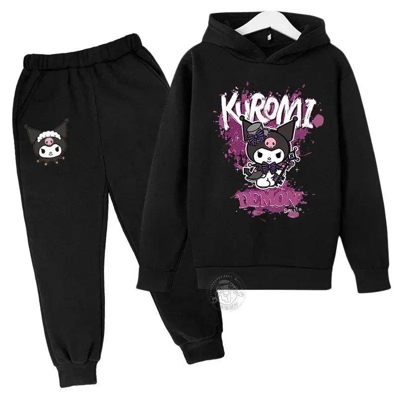 Hello Kitty Kuromi Children's Clothes Two-Piece Pant Set Sports Suit Boys Girls Kawaii Autumn 3-14 Years Casual Fashion Suit