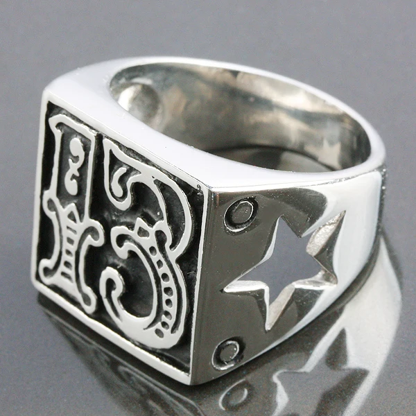 Lucky Number 13 Stainless Steel Ring Hollow Star Punk Hip Hop Rings For Men Women Jewelry