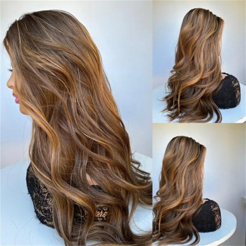 

Top HD Invisible Transparent Lace Wigs Ombre Caramel Brown Glueless Wigs HIgh Quality Synthetic Lace Front Wig for Women Daily