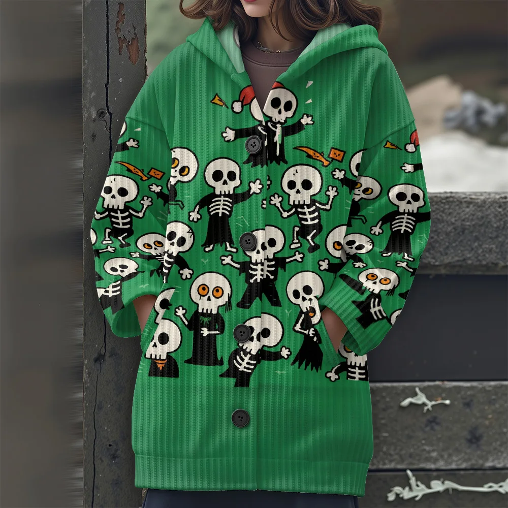 

Длинный свитер с рисунками Хэллоуина, праздничный свитер с капюшоном, новинка 2025 года, женский повседневный женский свитер