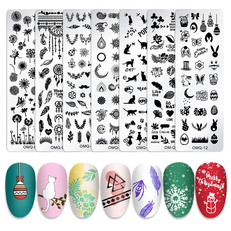 100Pcs Japanese Nail Printing Template Marble Christmas Snow Nail Printing Steel Nail