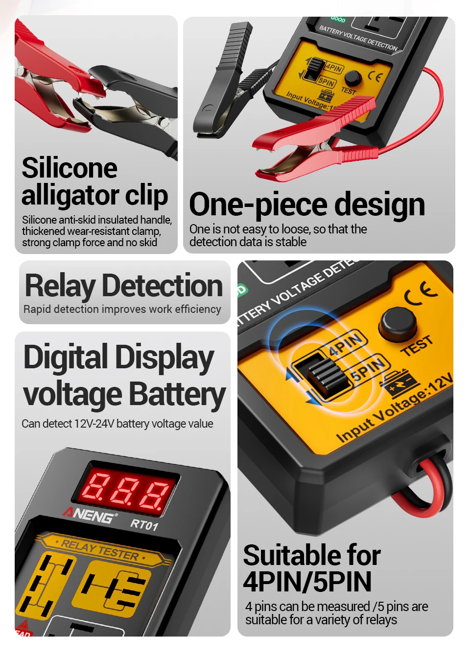 ANENG BF01 Bremsflüssigkeitstester Handgerät mit Digitalanzeige Akustischer/Sichtbarer Alarm Test RT01 Auto Digitales Relais-Detektionskit – Detail 20