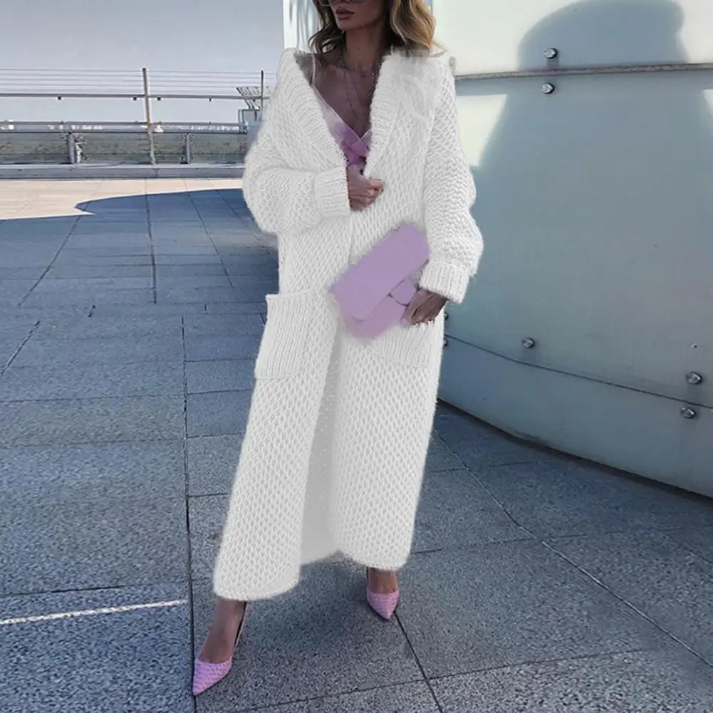 Women\'s Winter Knitted Cardigan Long Sleeve Lapel Tie With Pockets Extra Thick Warm Long Knitted Cardigan Jacket For Women