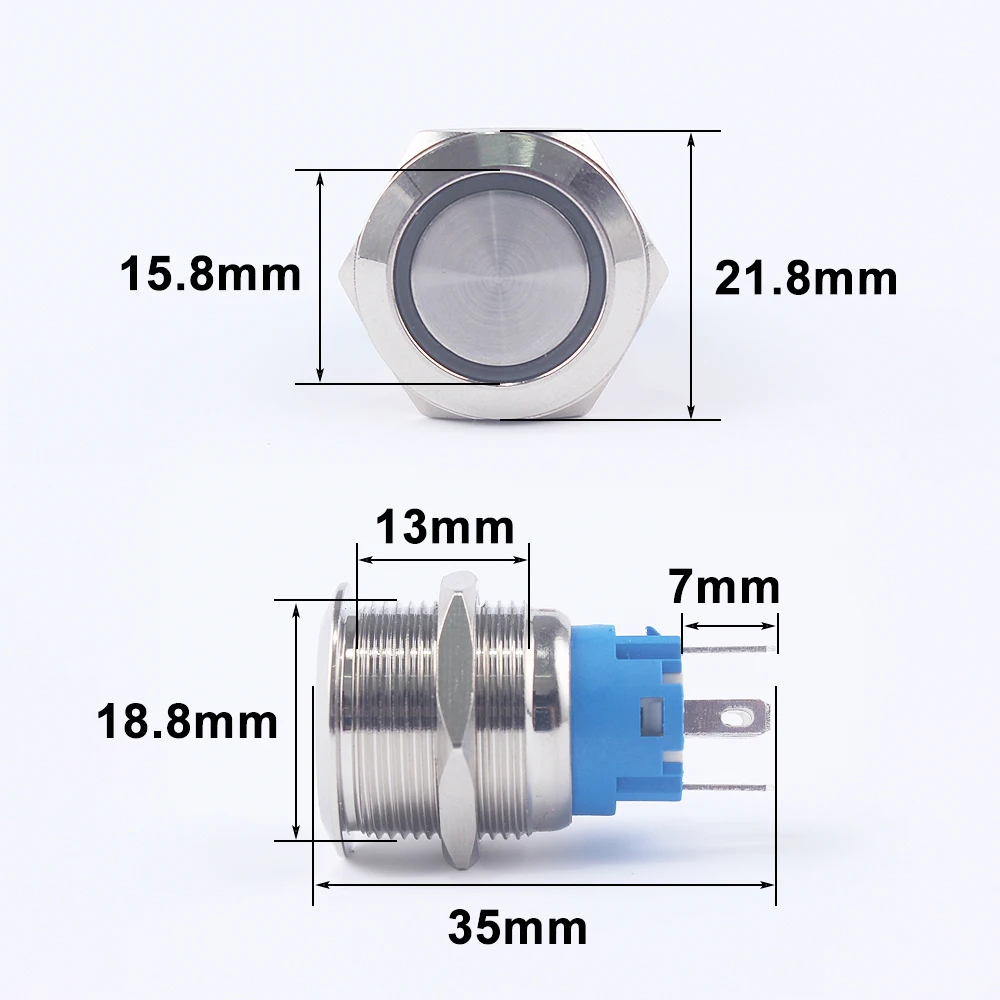 1pc 19mm Waterproof Momentary Latching Metal Doorbell Bell Horn Push Button Switch LED For Car Auto Engine PC 12V 5V 220V Black