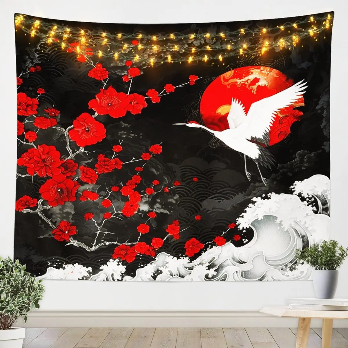 Western Dragon Kids Tapestry,Chinese Style Wildlife Animal Wall Tapestries,Boys Girls Room Decor,Peony Flowers Sun Clouds Wall
