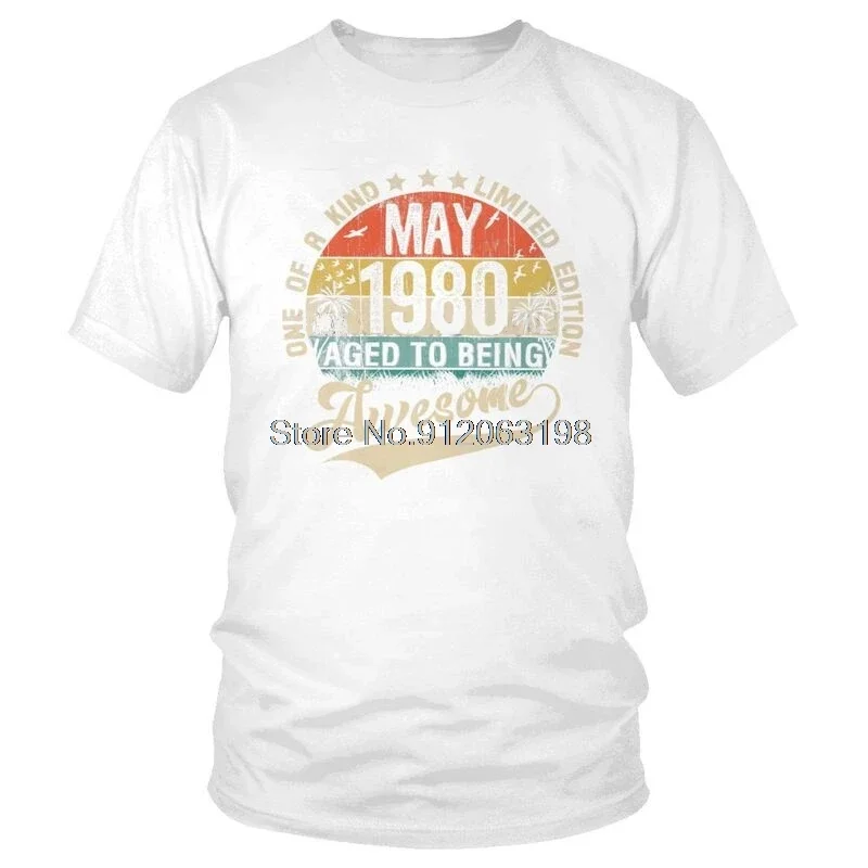 May Vintage 1980 41th Birthday T Shirt Men Short Sleeve  Cotton T-shirts 41 Years Old Greeting Party Tees Top Novelty Tshirt 202