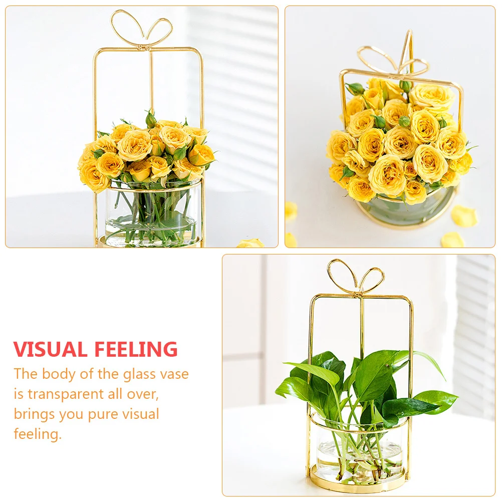 

Iron Stand Glass Vase Golden Transparent Easy Clean Hydroponic Plants Living Room Decoration Iron Stand Glass Vase