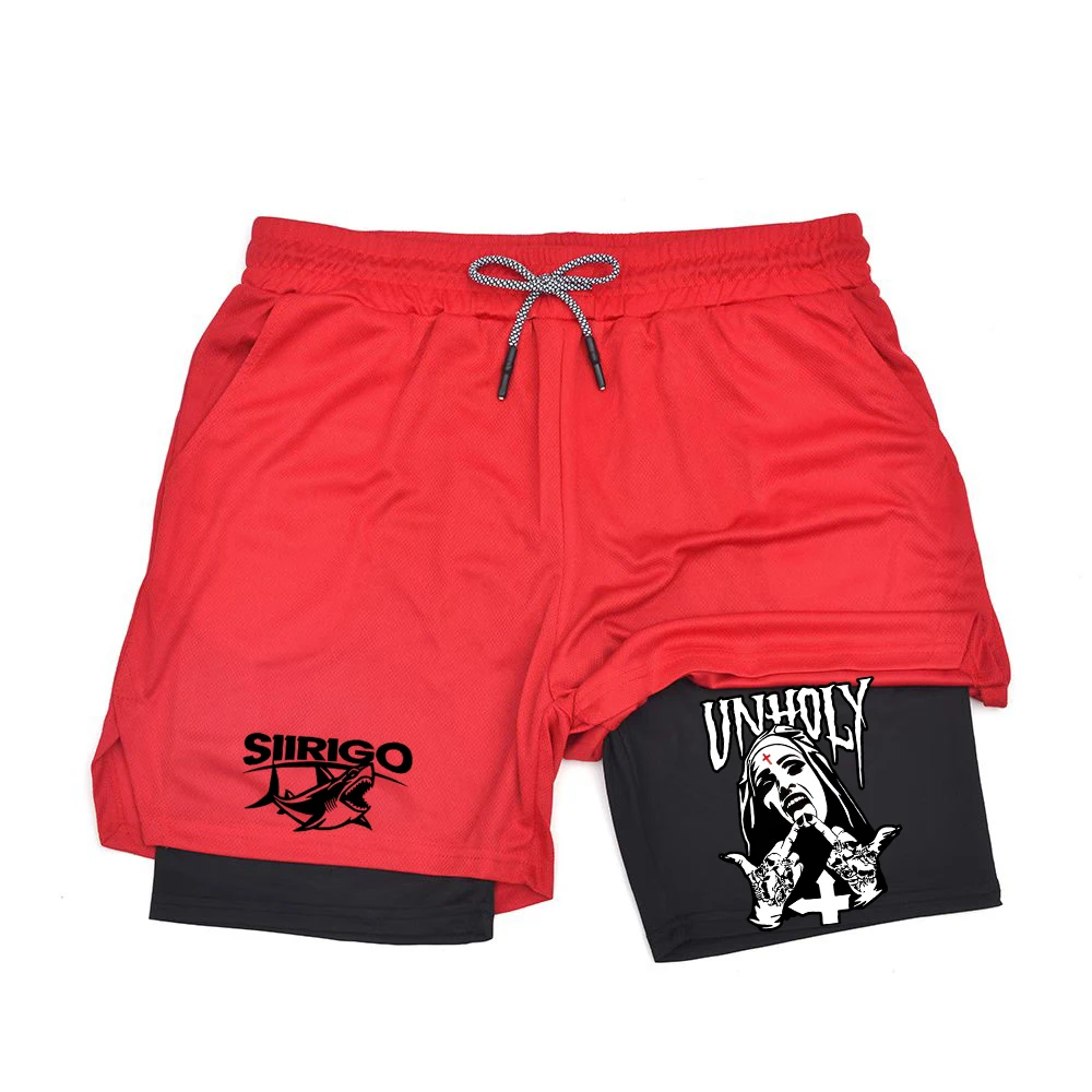 شورت جري 2 في 1 للرجال مع جيب للهاتف وحلقة منشفة | طباعة تجريب الصالة الرياضية سريعة الجفاف ZY004 #1