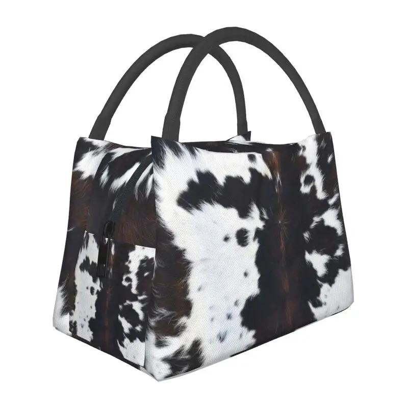 

Custom Brown Spotted Cowhide Pattern Lunch Bag Women Thermal Cooler Insulated Lunch Boxes for Picnic Camping Work Travel