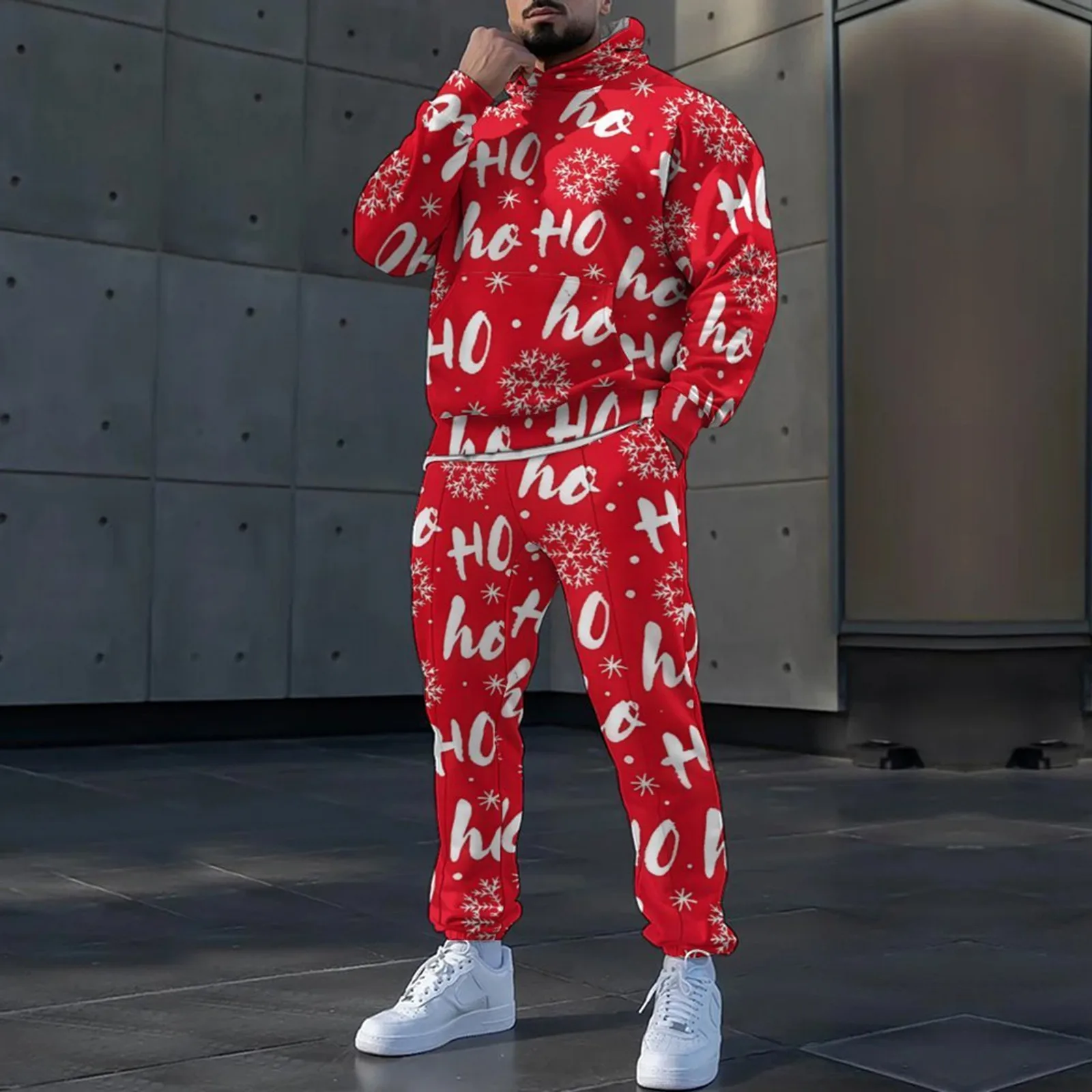 3d Christmas Men'S Tracksuit 2 Piece Set Casual Snowflake Reindeer Print Hoodies And Sweatpants Set Jogging Pant Xmas Gift Men