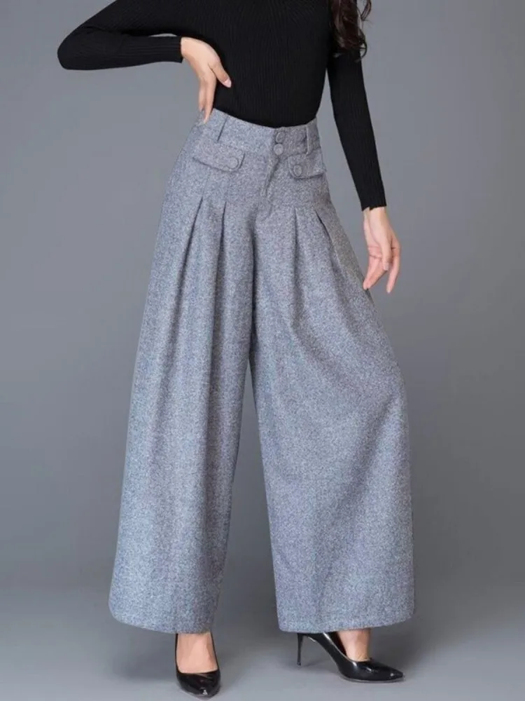 Gymystars Baggy Pants Women High Waisted Trousers New Casual Buttoned Pockets Solid Color Split-Joint Wide Leg Pants for Female