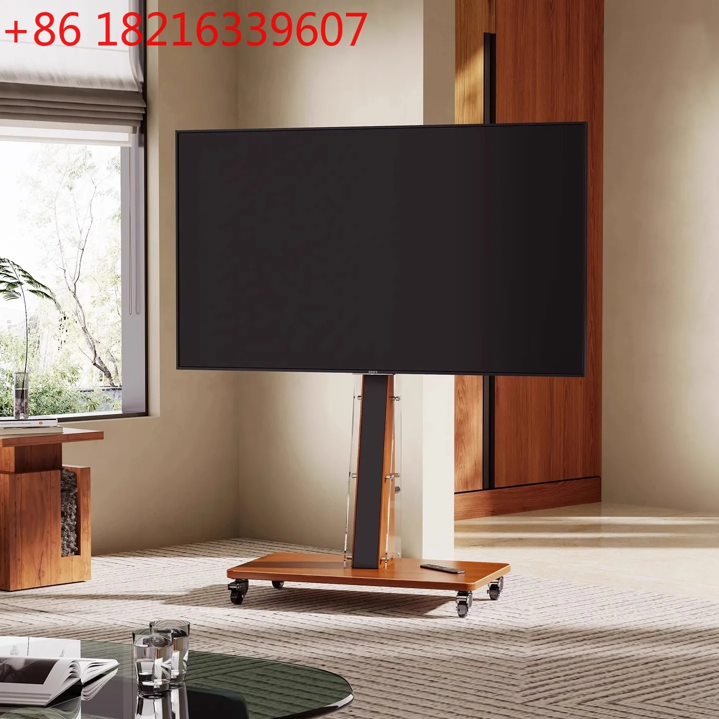 YAO mobile TV bracket is suitable for 40-75 inch solid wood movable art cart landing