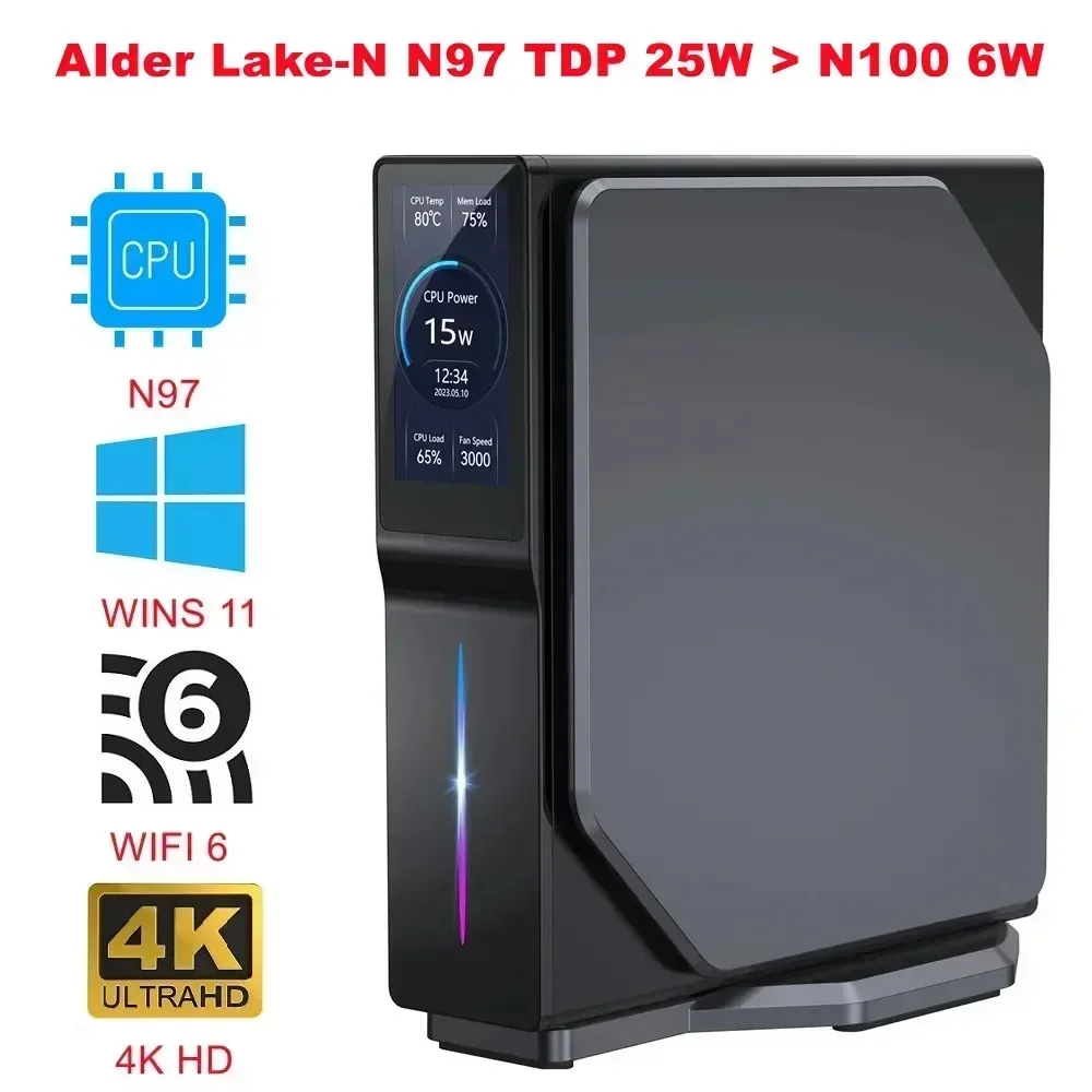 SZBOX Alder Lake-N N97 up 3.6Ghz TDP 25W MINI PC WINS 11 DDR4 3200M M.2 NVME SSD WIFI 6 BT 5.2 4K@60Hz HD 12V 4A PK N100 Mini pC