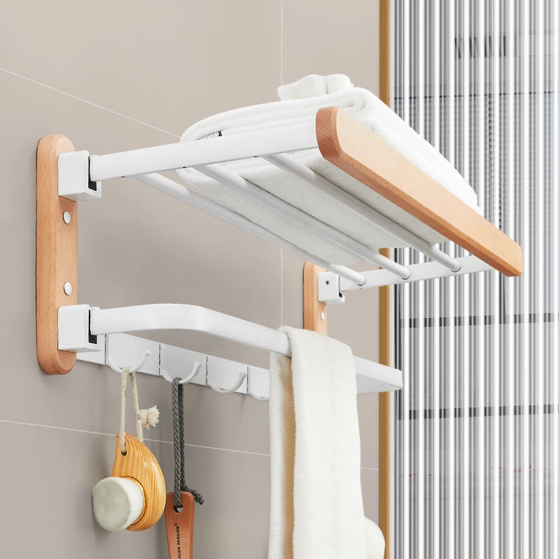 

Bathroom Storage Rack Log Style Towel Rack Bathroom Punch-Free Solid Wood Bath Towel Rack