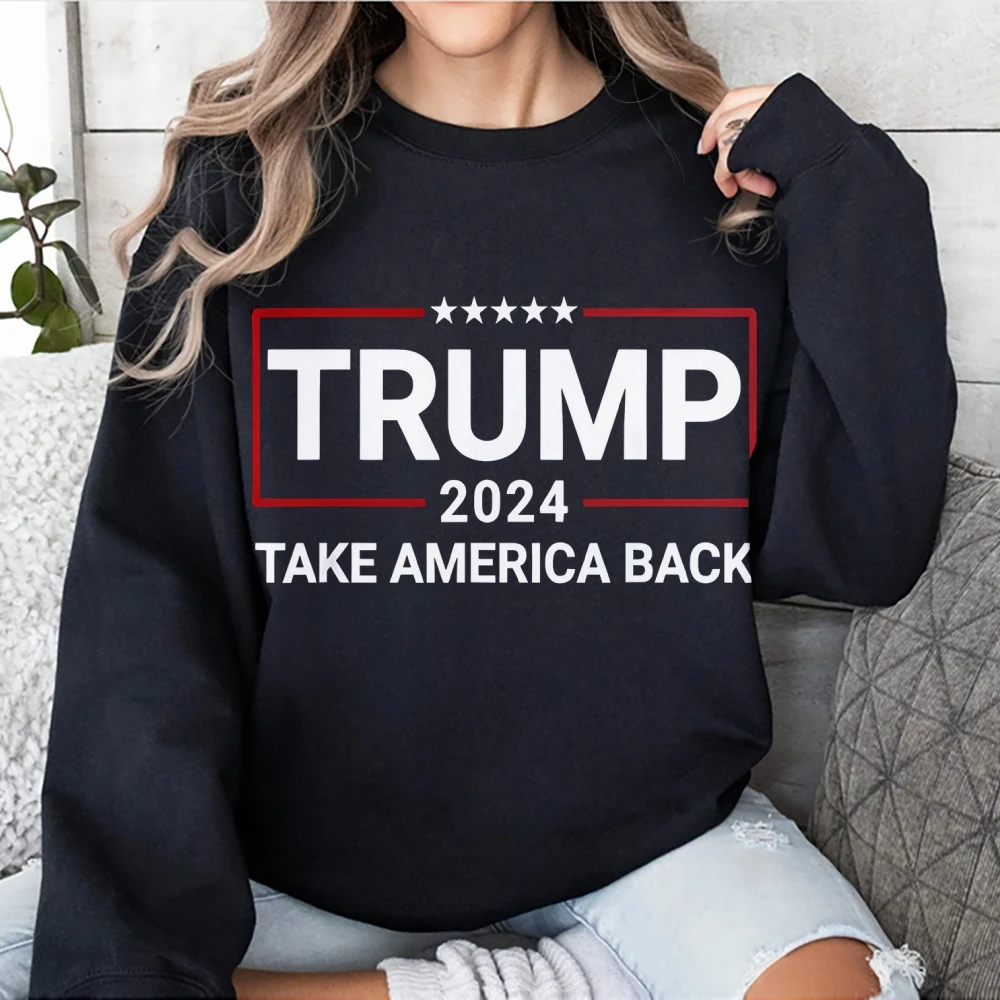 

Trump Take America Back Graphic Sweatshirt Cusal Trendy Long Sleeve Shirt Comfort Colors Unisex O-Neck Style Pullover 2024 New