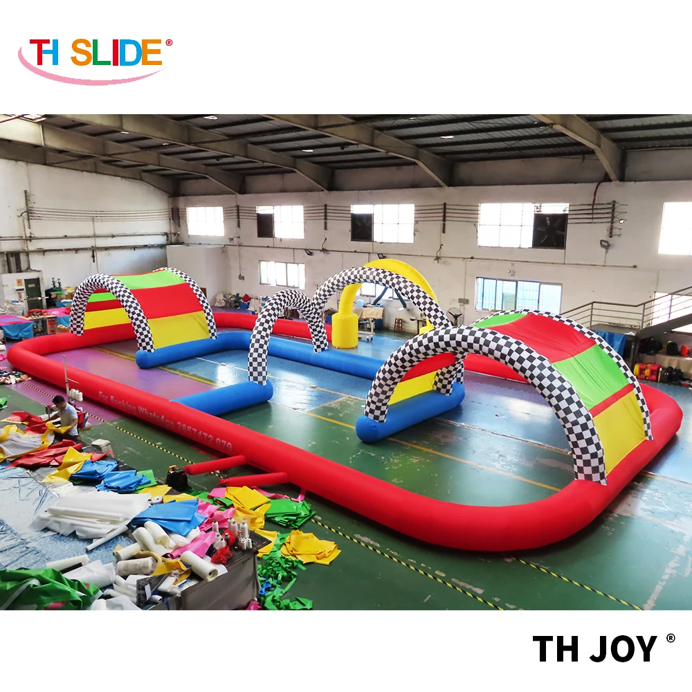 customized inflatable zorb ball go kart air track, 2024 newest inflatable race track for sale