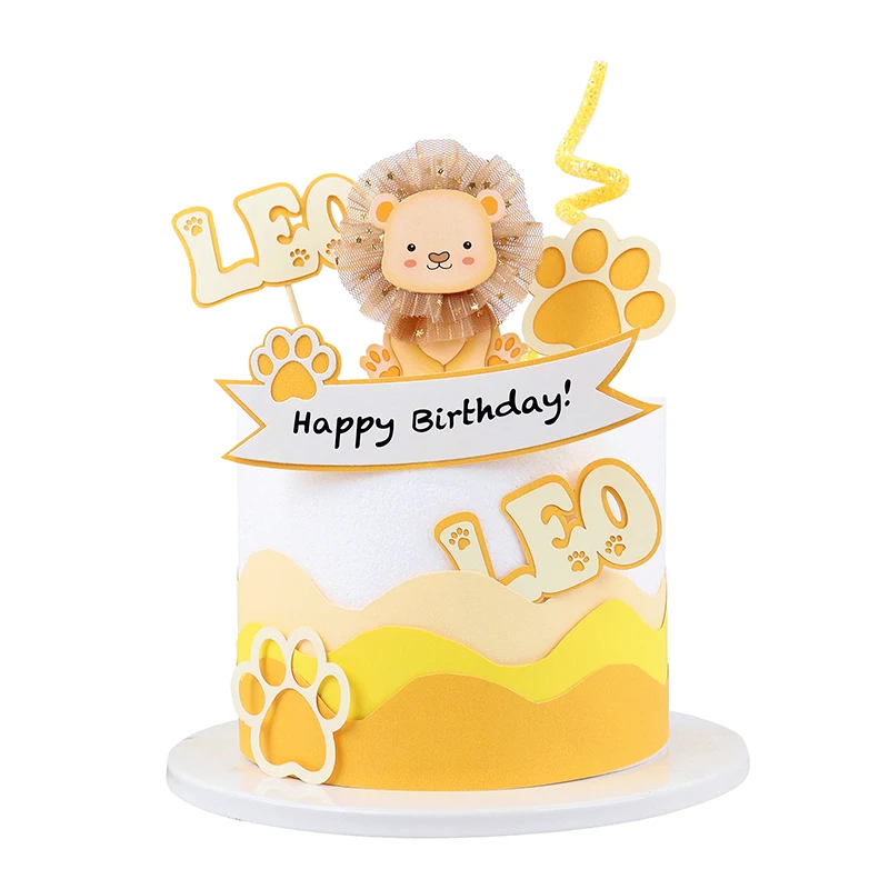 

Lion Happy Birthday Cake Topper Leo Footprint Kids Birthday Party Supplies Happy Birthday Cake Decor Kids Favors