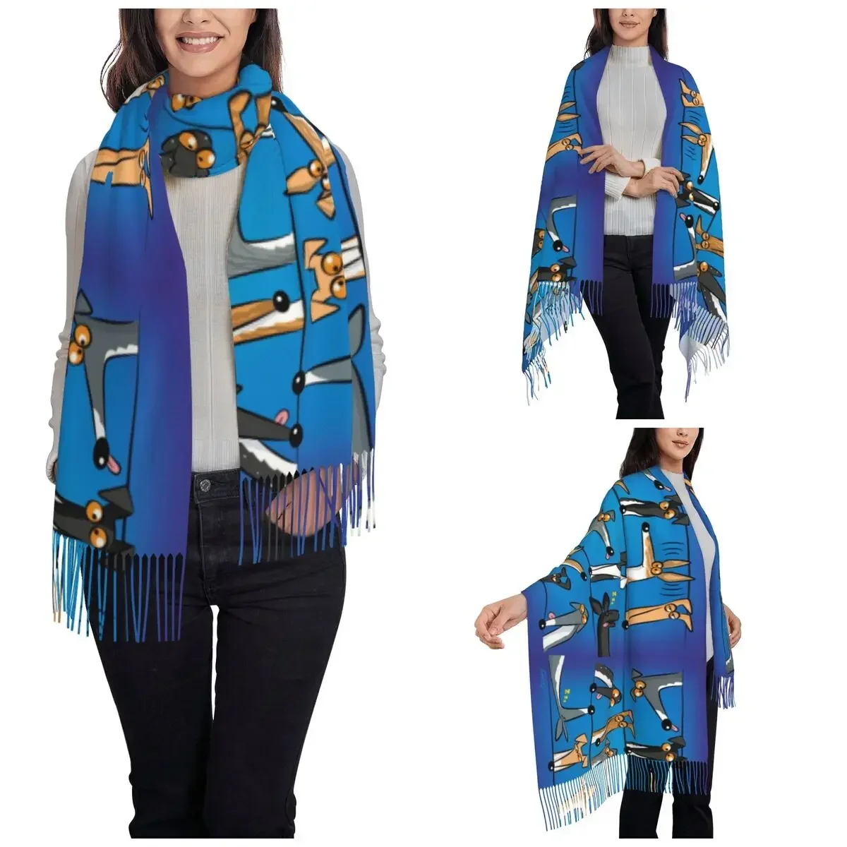 Womens Scarf with Tassel Heads Up! Assorted Items Large Super Soft Shawl Wrap Greyhound Whippet Lurcher Dog Gifts Cashmere Scarf