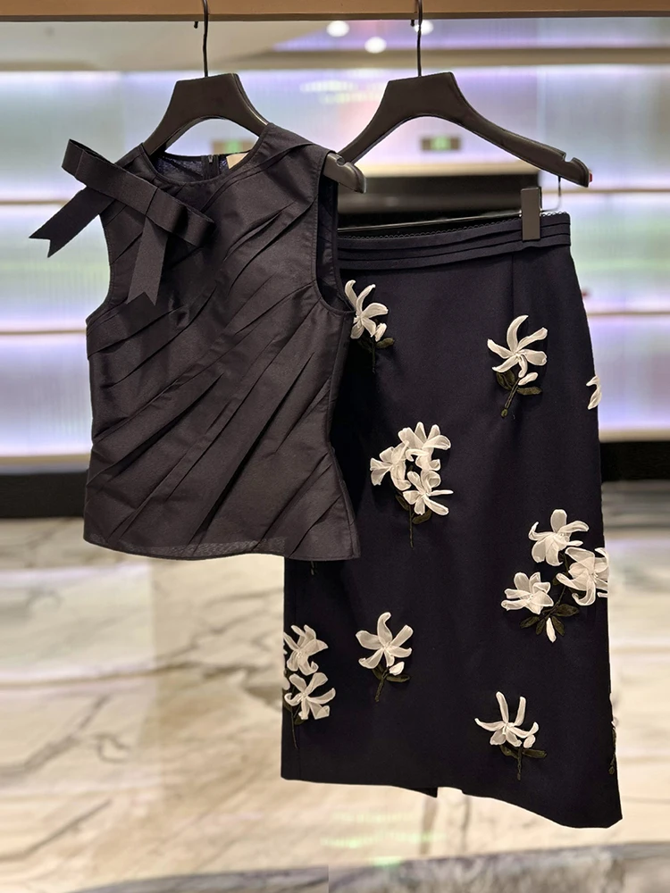

High-End Summer Women's Vest irt Top plus ter Skirt Set Ele Miss Rich Sle Faionable Two-Piece Suit Polyester Fib...
