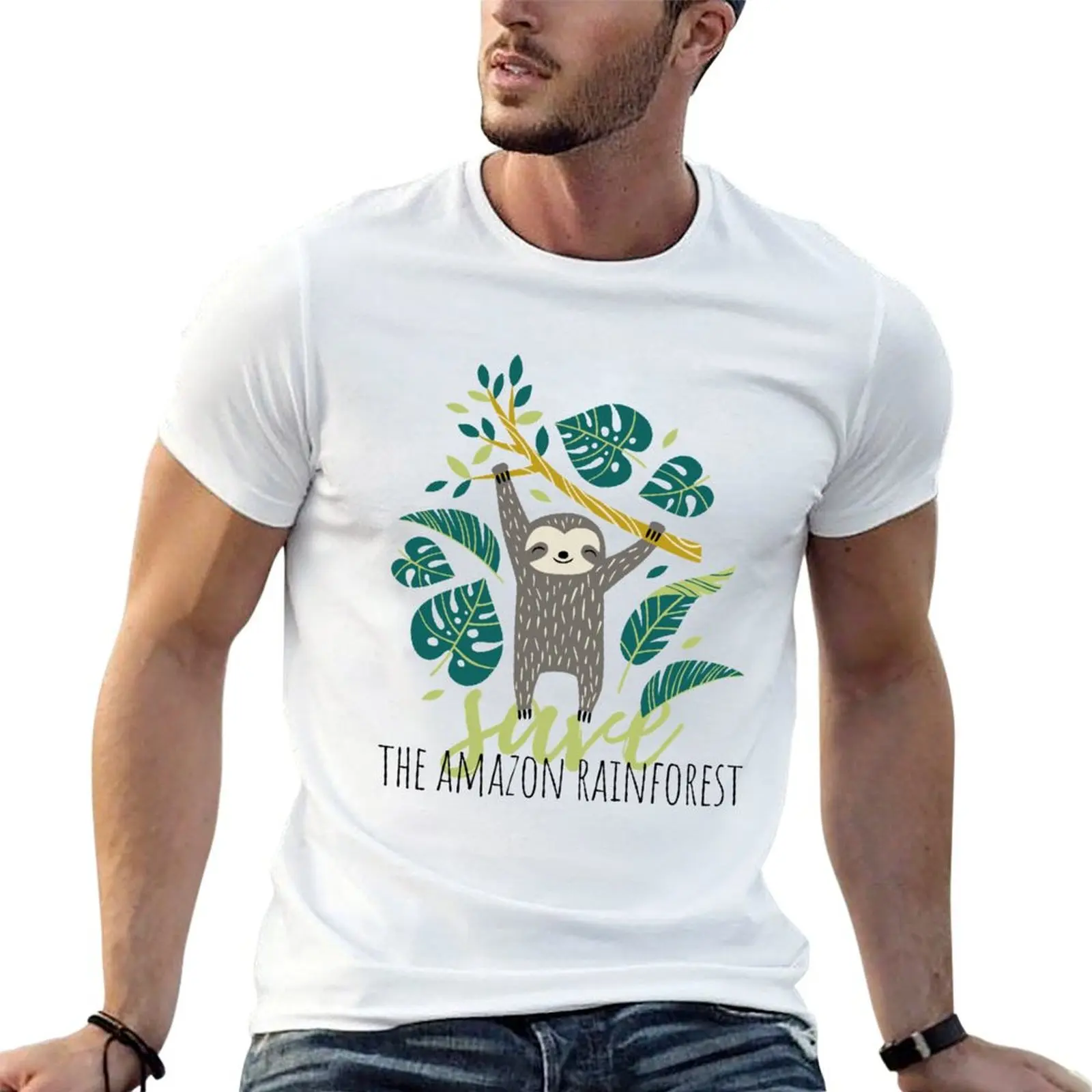 

for Save Amazon Sloth cotton t man t shirts Rainforest cotton soft T-Shirt man pack for shirts The