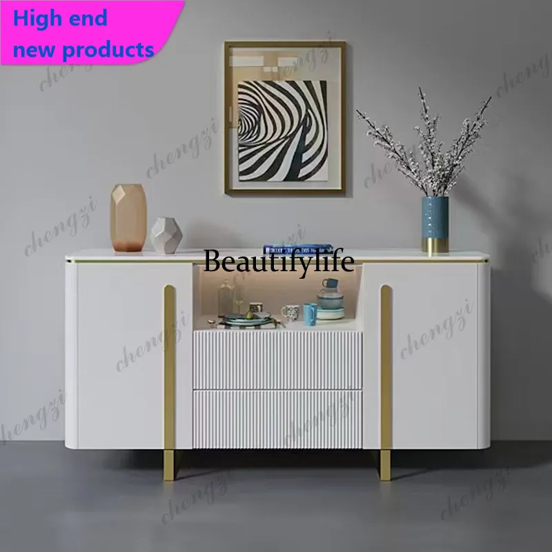 QQ Marble dining side cabinet Modern simple living room integrated storage storage cabinet Solid wood porch cabinet