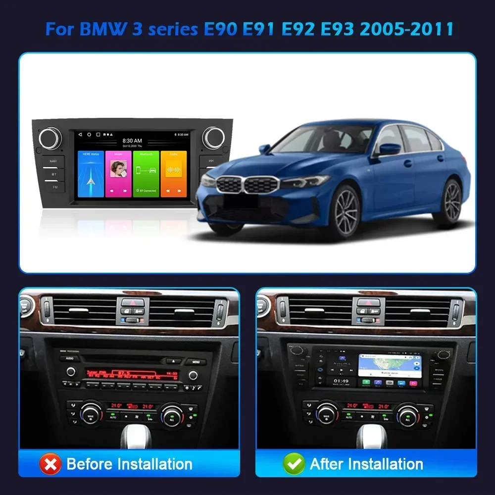 For BMW 3 Series E90 E91 E92 E93 2006-2012 Android Auto Radio Wireless Apple Carplay Multimedia Screen Stereo