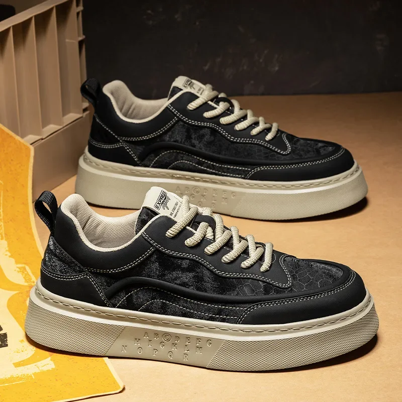 Spring fashion brand sports leather casual board shoes men's soft sole height increasing versatile trend