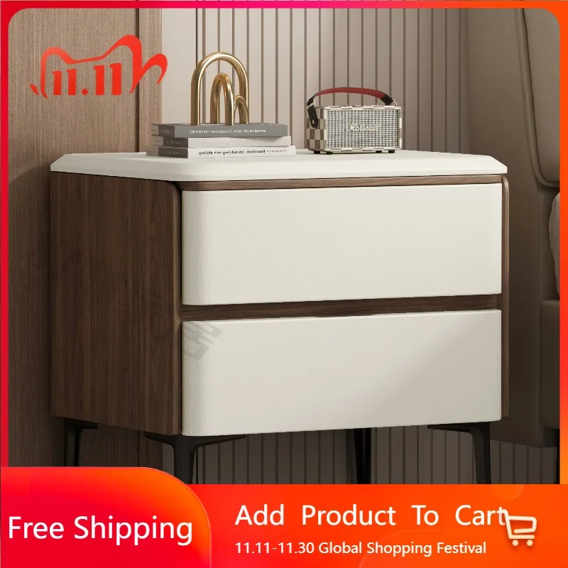 

Wood Trendy Bedside Table Organizer Decor Bedroom Mobile Drawers Luxury Storage Nightstand Cabinets Criado Mudo Hotel Furniture