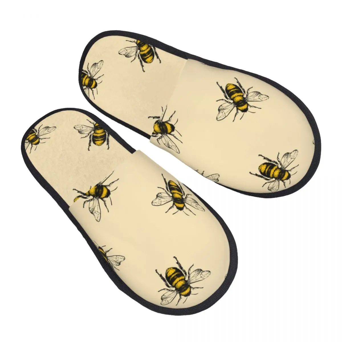 

Fur Slipper For Women Men Fashion Fluffy Winter Warm Slippers Honey Bee Engraving Print House Shoes