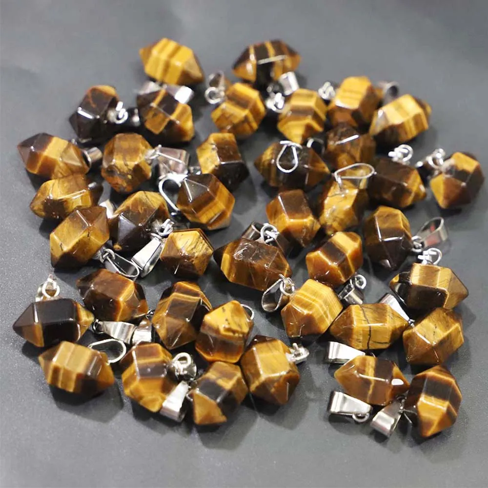 

Free Shipping Natural Tiger Eye Stone Hexagon Pendants Men's And Women's Necklace DIY Charm Jewelry Accessories Wholesale 24Pcs