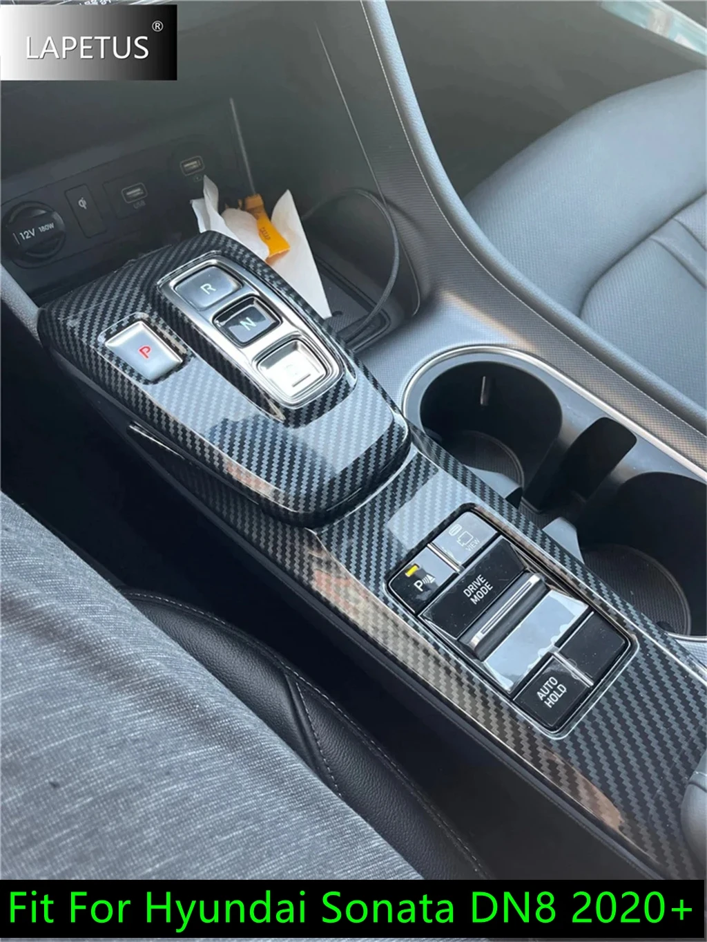 

For Hyundai Sonata DN8 2020 - 2023 Carbon Fiber Gear Shift Box Water Cup Holder Panel Cover Trim Car Styling Sticker Accessories