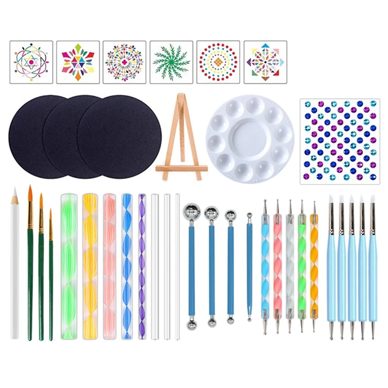 38Pcs Mandala Dotting Tools Painting Kit - Dot Paint Stencils Tool Set Art Craft Supplies Kit Tray Brush Pen