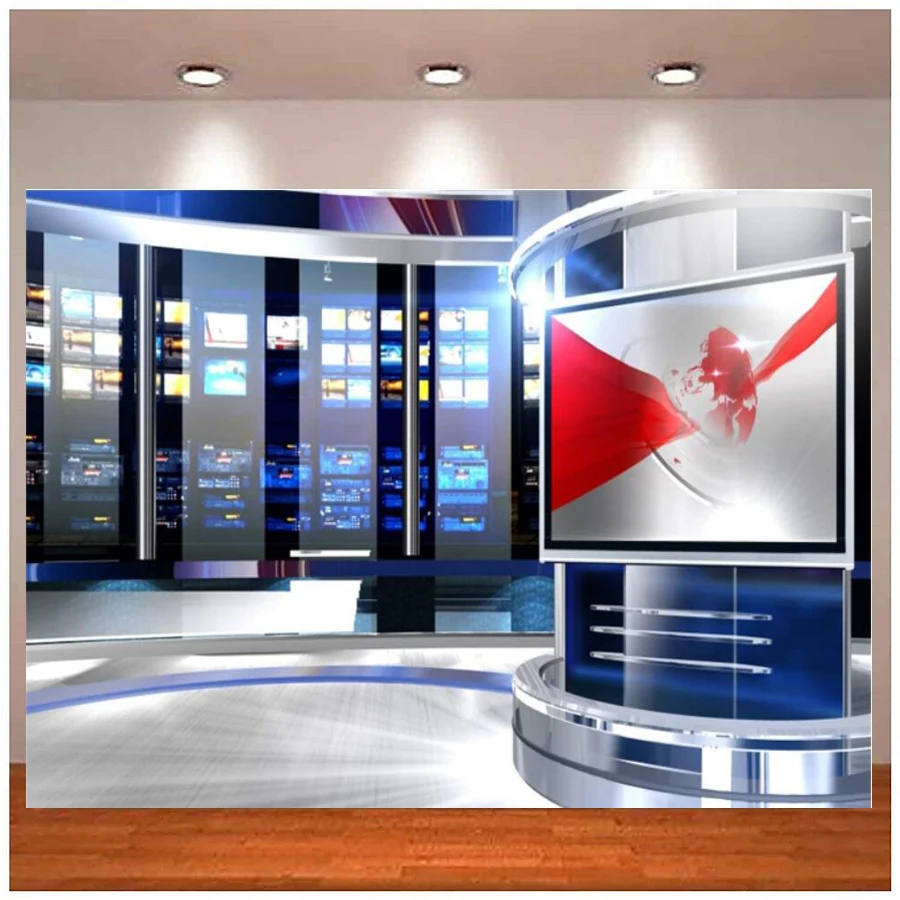 TV Station Program Record Studio Photography Backdrop News Report Broadcasting Room Interior Background Video Wall Compere