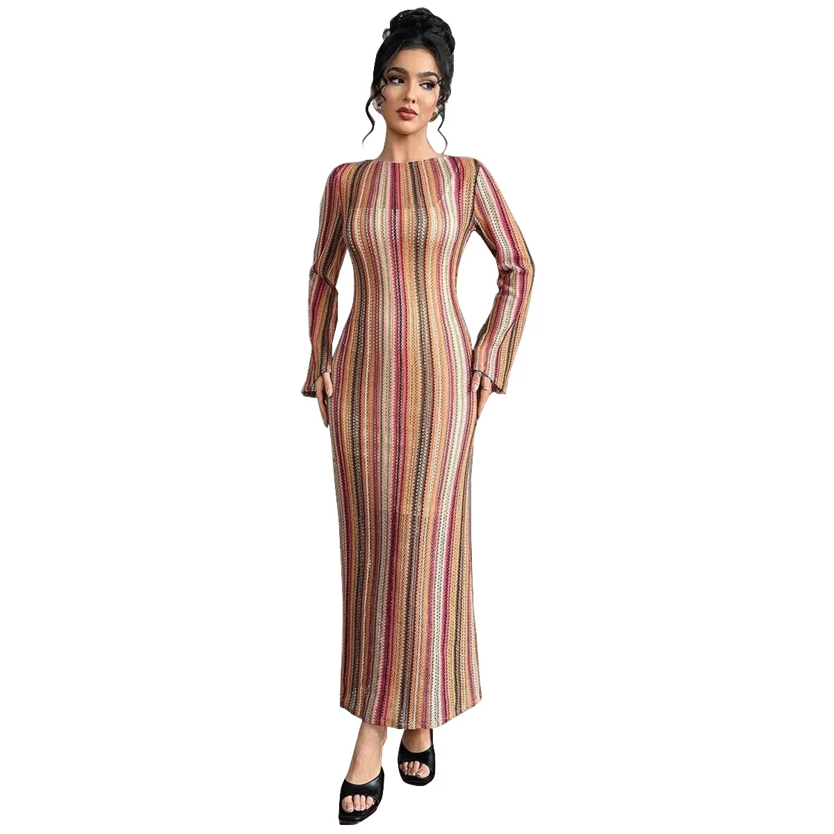 Transgraniczne nowości na jesień 2025, szybki wyprzedaż, popularny, dopasowany, barwiony w paski komplet dwuczęściowy sukienka damska Cw45193