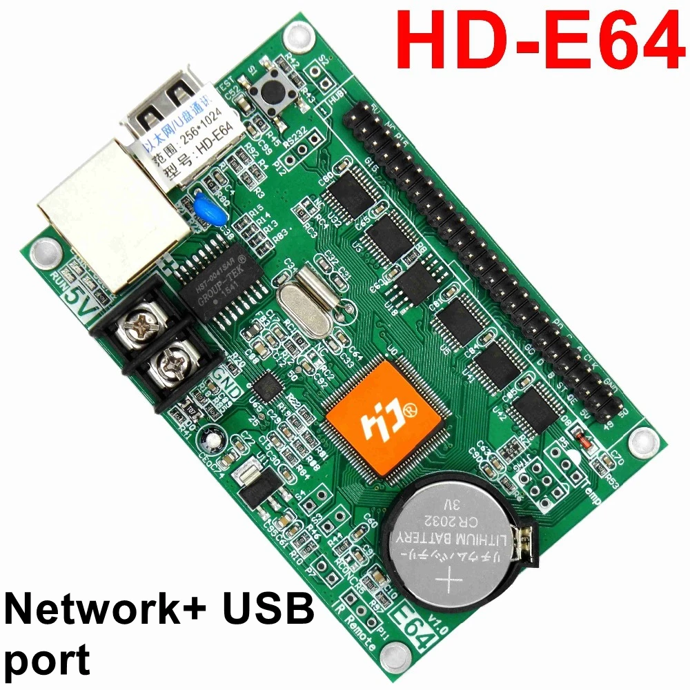 Free ship HD-E64 network / ethernet Port 1024*256 pixels support single&Dual color Display module Asynchronous led Control Card