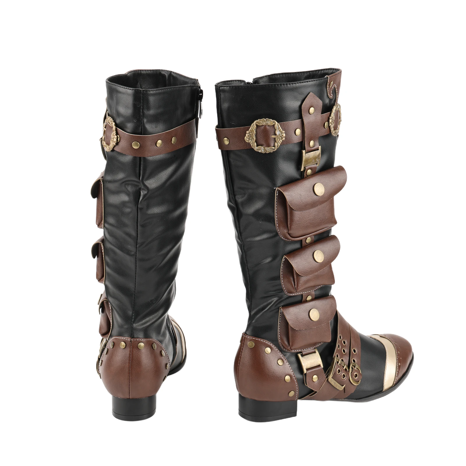Medieval Faux Leather Boots, Ruched Renaissance Loafer Long Boots, Pirate Viking Men's Knee High Riding Cosplay Boots 4