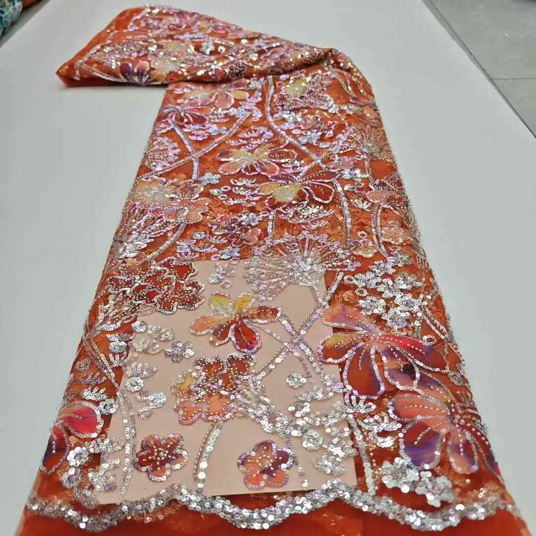 Luxury African Sequins Beaded Lace Fabric 2025 High Quality Groom Nigerian Wedding Bridal Embroidery French Tulle Sewing