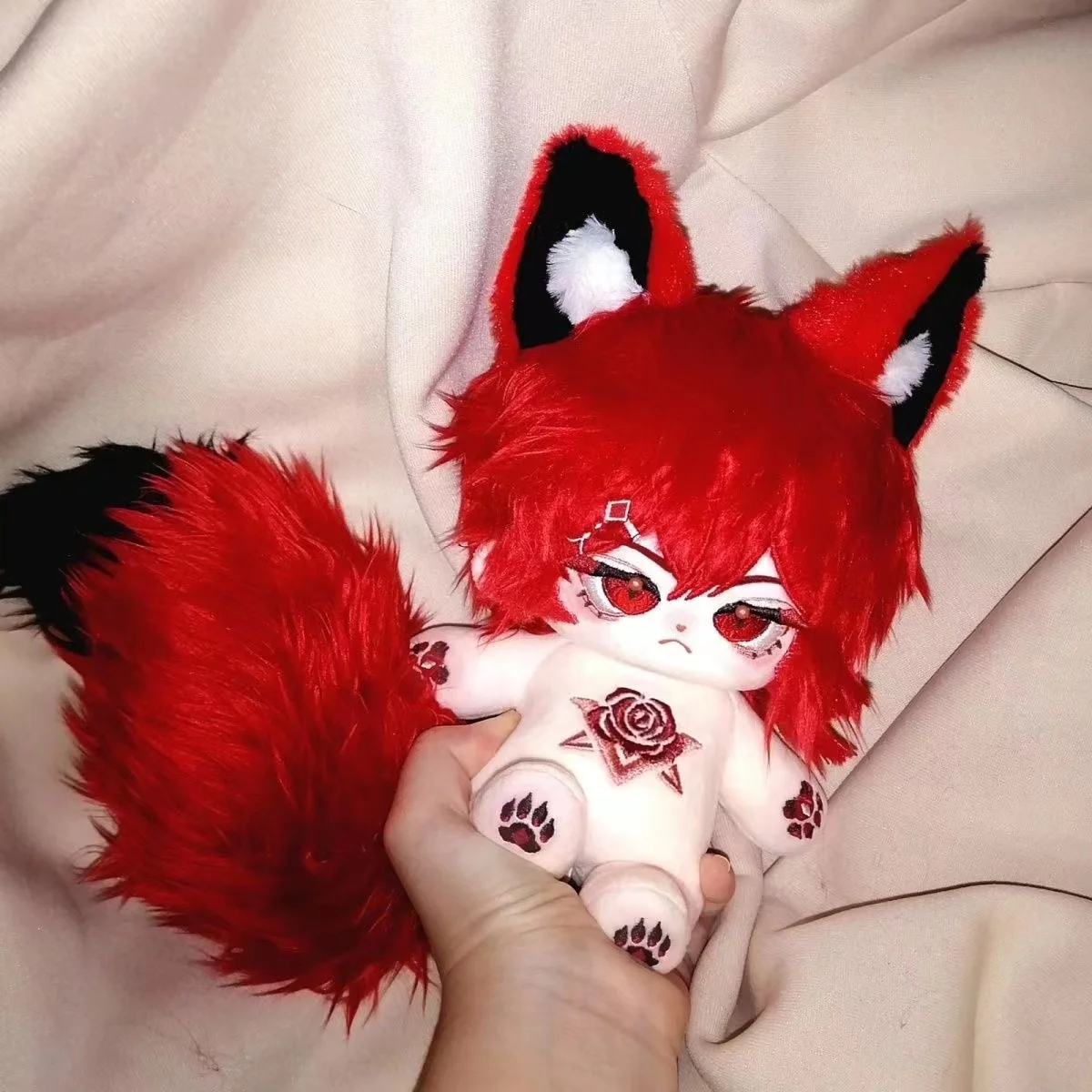 

Anime Genshin Impact Diluc Cosplay Cotton Doll 20cm It Has Ears and A Tail Costume Change Figures Maumet Furry Naked Baby Gift