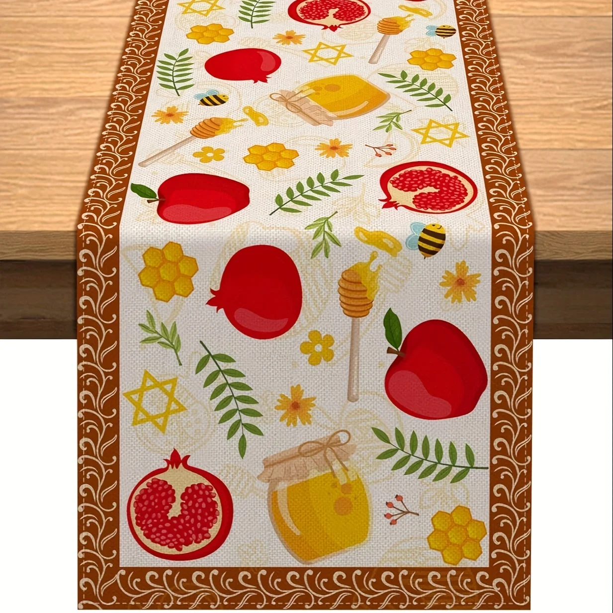 Rosh Hashanah Linen Table Runner Home Decor Shana Tova Honey Pomegranate Print Kitchen Dining Table Runner Jewish New Year Decor