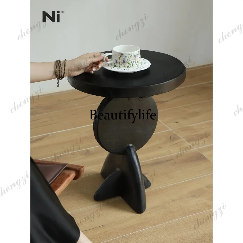 Retro black solid wood coffee table living room side table hotel homestay leisure corner table