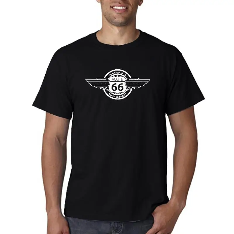 Title: Route 66 Wing Emblem Graphic Heavy Cotton T-Shirt